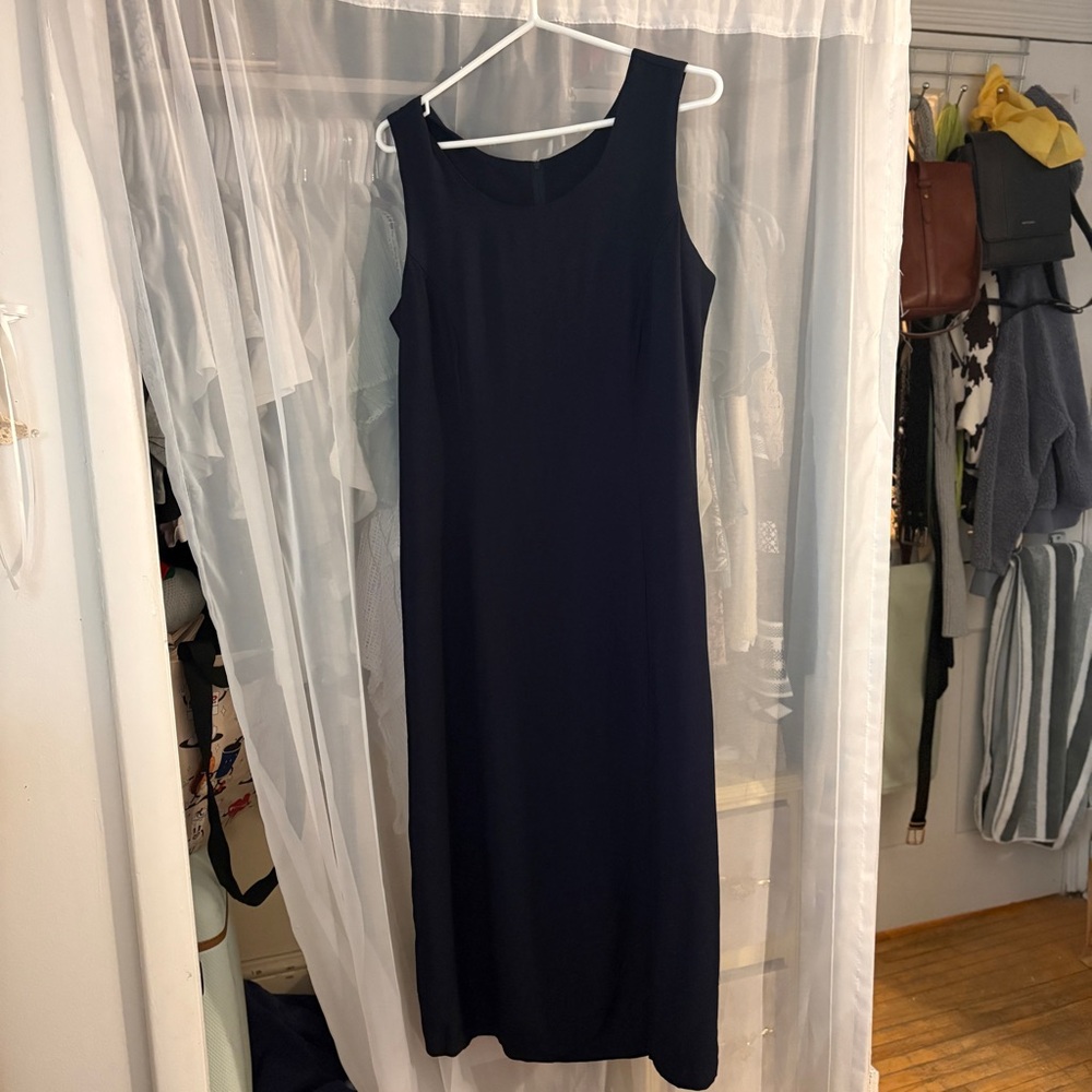 Vintage Canadian Made Navy Sleeveless Maxi Dress with Slit Size 15/16